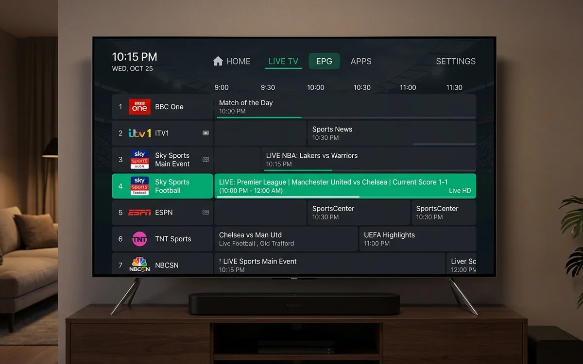 TiviMate IPTV player electronic program guide and channel interface