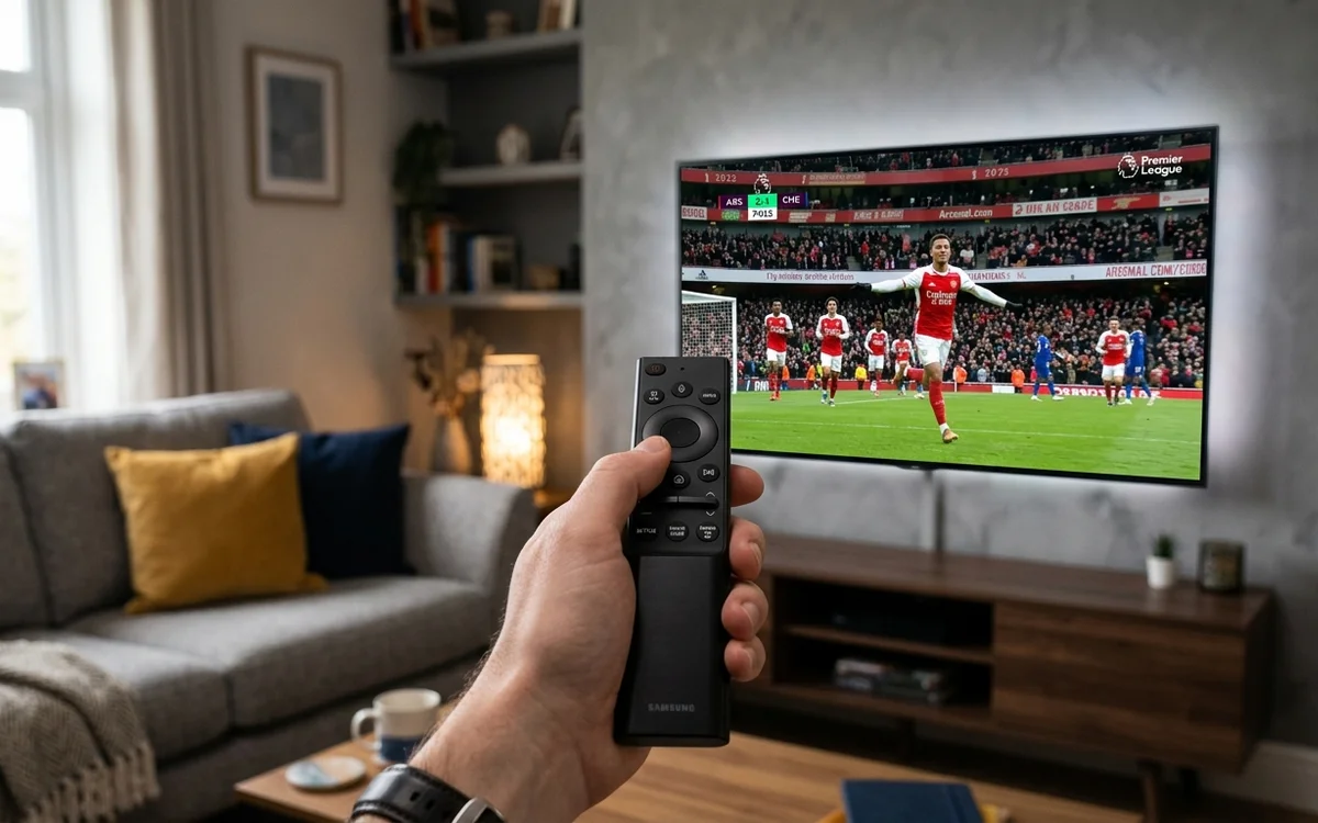 Live sports streaming pass playing on flat-screen television